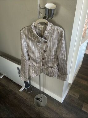 Verse Collection Beige and Purple Striped Jacket